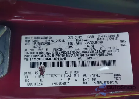 2013 Ford Escape Sel z USA, uszkodzony, nr VIN 1FMCU9HX4DUB11846